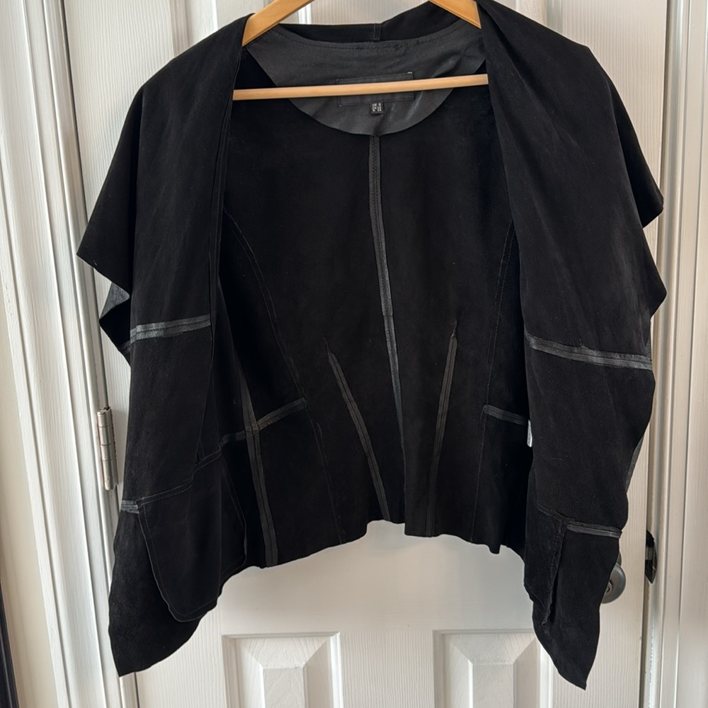 Warehouse Genuine leather jacket raw edge unlined Open front Sz 4/UK 8 - Picture 6 of 10